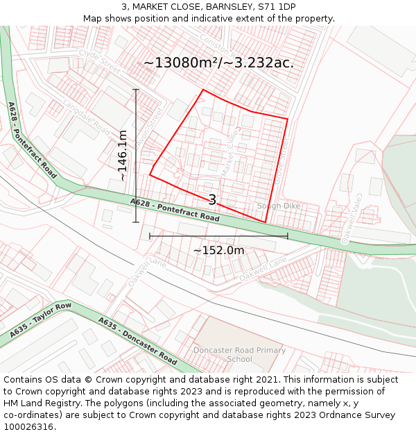 3, MARKET CLOSE, BARNSLEY, S71 1DP: Plot and title map