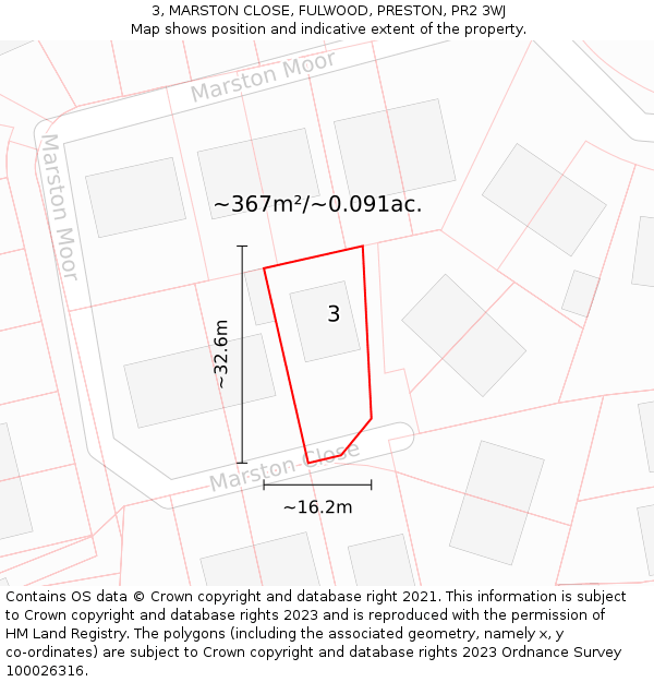 3, MARSTON CLOSE, FULWOOD, PRESTON, PR2 3WJ: Plot and title map
