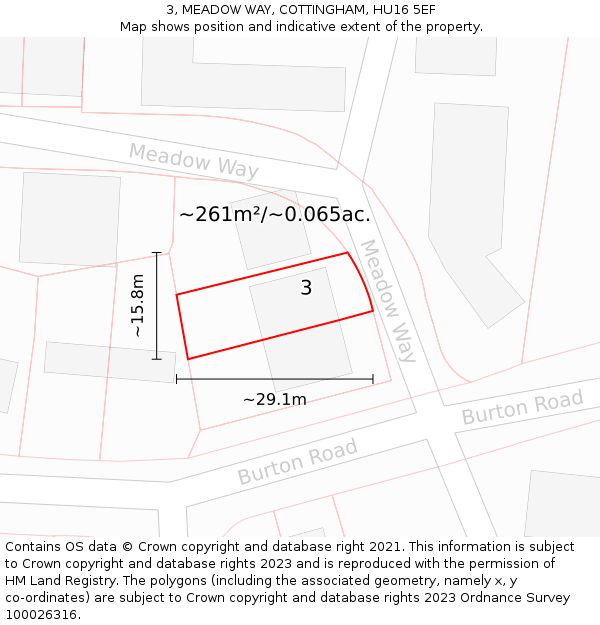 3, MEADOW WAY, COTTINGHAM, HU16 5EF: Plot and title map