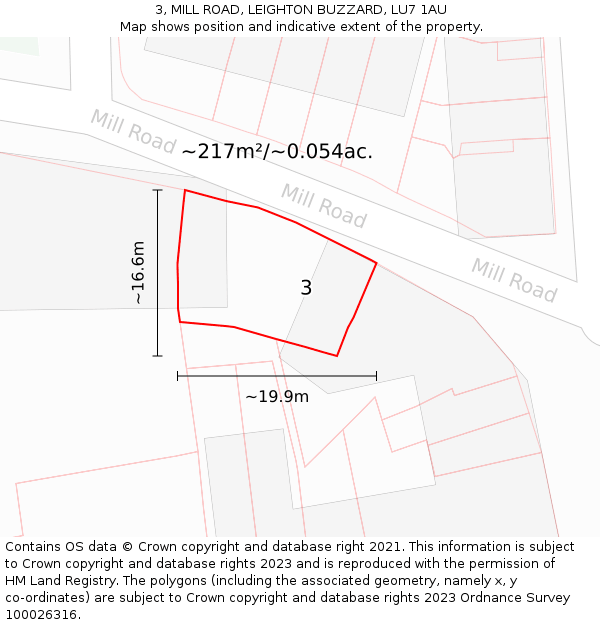 3, MILL ROAD, LEIGHTON BUZZARD, LU7 1AU: Plot and title map