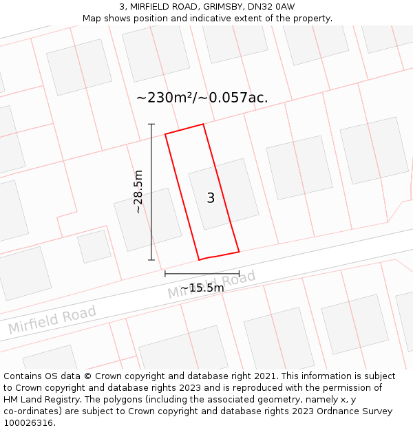 3, MIRFIELD ROAD, GRIMSBY, DN32 0AW: Plot and title map