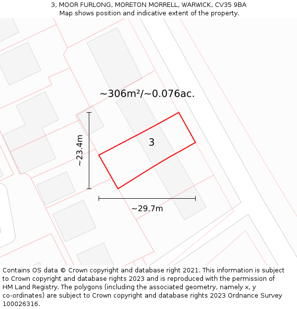 3, MOOR FURLONG, MORETON MORRELL, WARWICK, CV35 9BA: Plot and title map