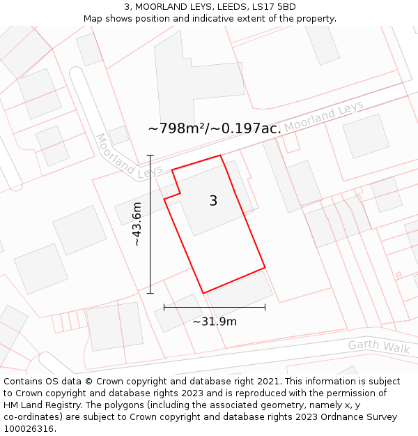 3, MOORLAND LEYS, LEEDS, LS17 5BD: Plot and title map