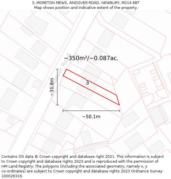 3, MORETON MEWS, ANDOVER ROAD, NEWBURY, RG14 6BT: Plot and title map