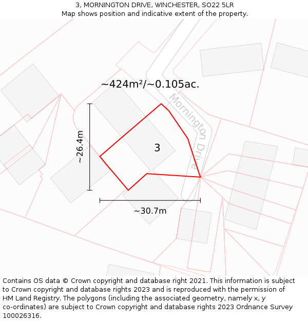 3, MORNINGTON DRIVE, WINCHESTER, SO22 5LR: Plot and title map