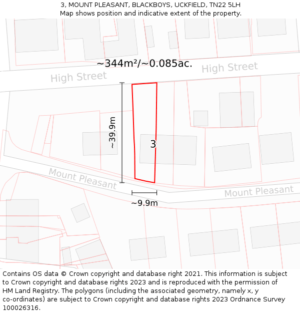 3, MOUNT PLEASANT, BLACKBOYS, UCKFIELD, TN22 5LH: Plot and title map