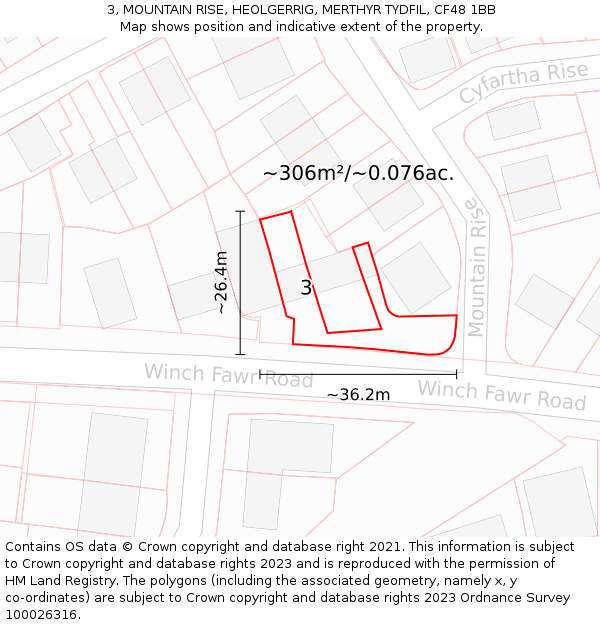 3, MOUNTAIN RISE, HEOLGERRIG, MERTHYR TYDFIL, CF48 1BB: Plot and title map