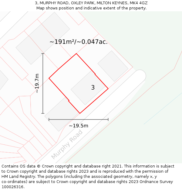 3, MURPHY ROAD, OXLEY PARK, MILTON KEYNES, MK4 4GZ: Plot and title map