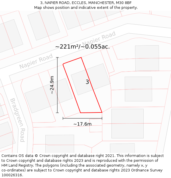 3, NAPIER ROAD, ECCLES, MANCHESTER, M30 8BF: Plot and title map