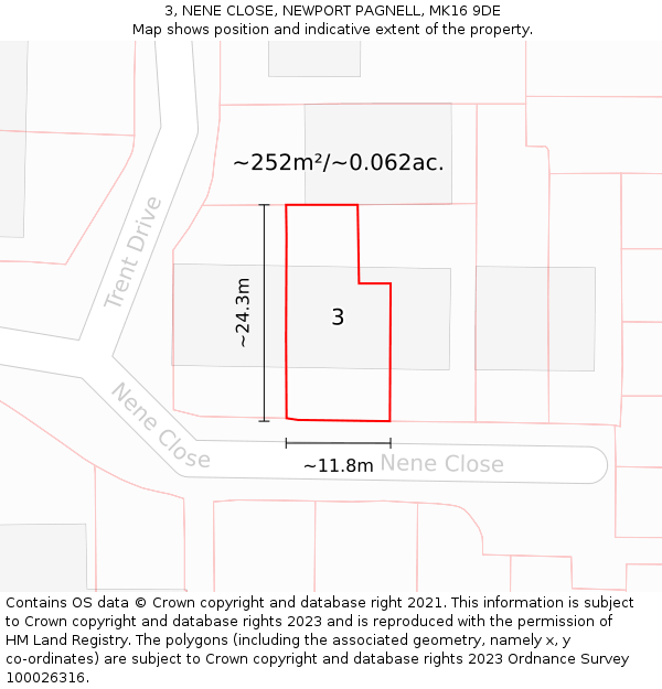 3, NENE CLOSE, NEWPORT PAGNELL, MK16 9DE: Plot and title map