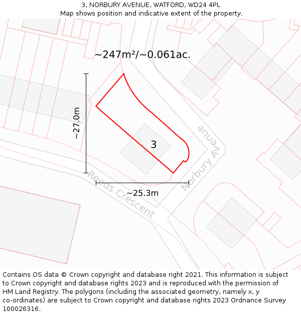 3, NORBURY AVENUE, WATFORD, WD24 4PL: Plot and title map