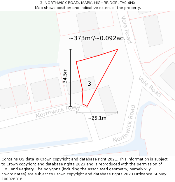 3, NORTHWICK ROAD, MARK, HIGHBRIDGE, TA9 4NX: Plot and title map