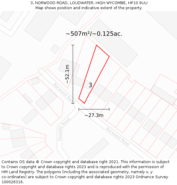 3, NORWOOD ROAD, LOUDWATER, HIGH WYCOMBE, HP10 9UU: Plot and title map