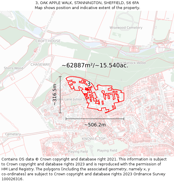 3, OAK APPLE WALK, STANNINGTON, SHEFFIELD, S6 6FA: Plot and title map