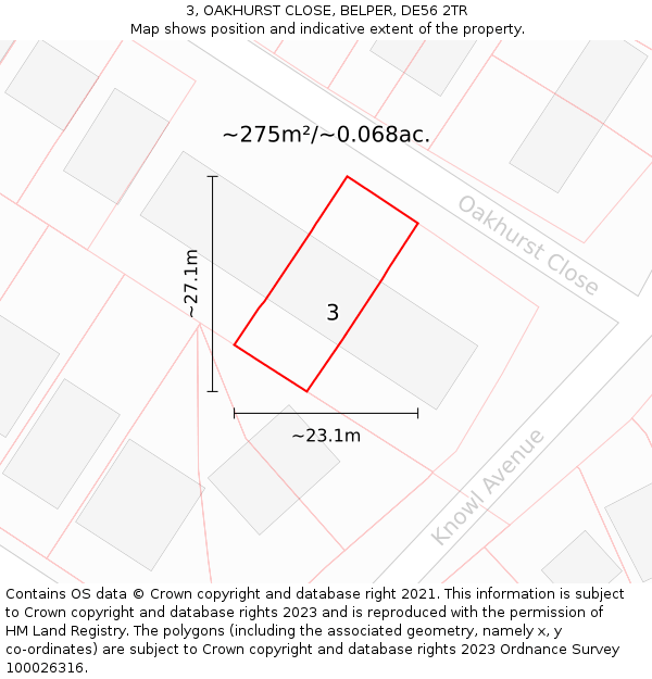 3, OAKHURST CLOSE, BELPER, DE56 2TR: Plot and title map