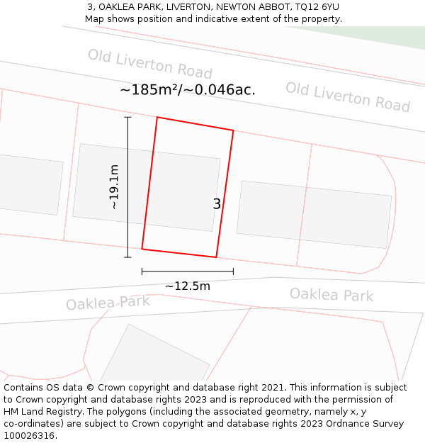 3, OAKLEA PARK, LIVERTON, NEWTON ABBOT, TQ12 6YU: Plot and title map