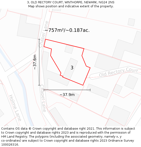 3, OLD RECTORY COURT, WINTHORPE, NEWARK, NG24 2NS: Plot and title map