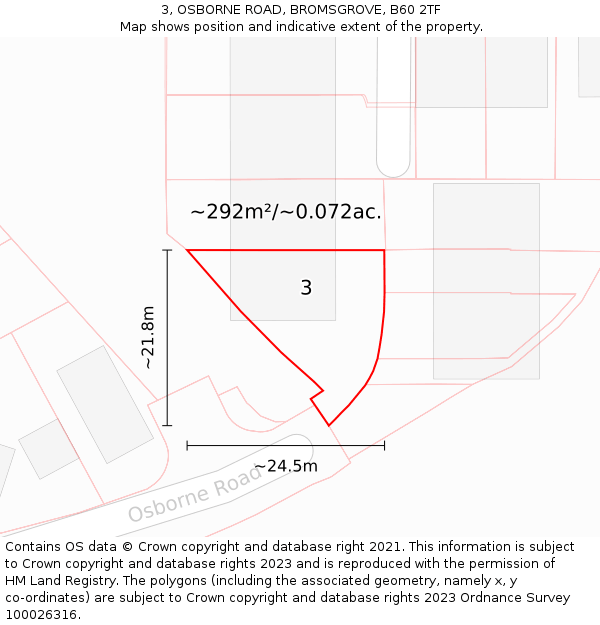 3, OSBORNE ROAD, BROMSGROVE, B60 2TF: Plot and title map