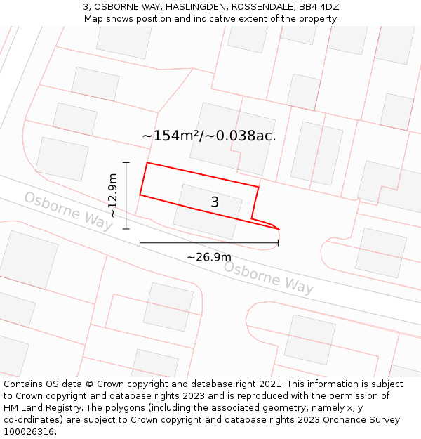 3, OSBORNE WAY, HASLINGDEN, ROSSENDALE, BB4 4DZ: Plot and title map