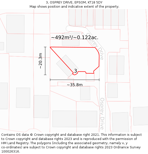 3, OSPREY DRIVE, EPSOM, KT18 5DY: Plot and title map