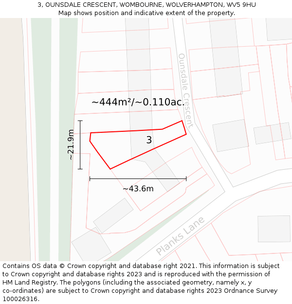 3, OUNSDALE CRESCENT, WOMBOURNE, WOLVERHAMPTON, WV5 9HU: Plot and title map