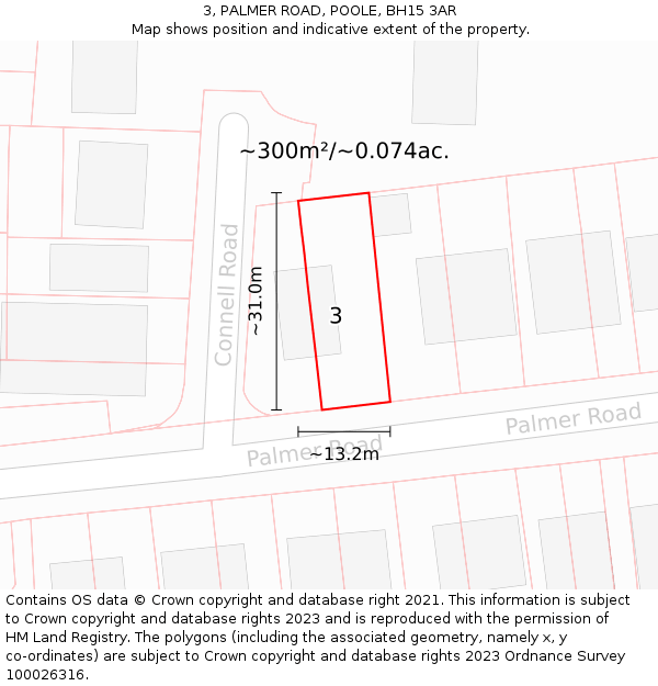 3, PALMER ROAD, POOLE, BH15 3AR: Plot and title map