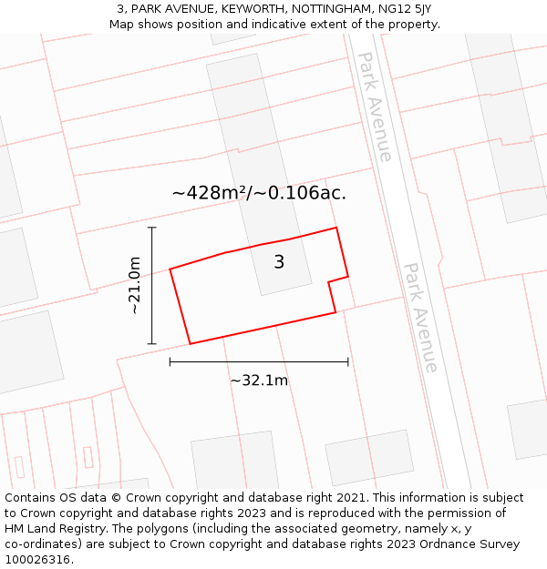 3, PARK AVENUE, KEYWORTH, NOTTINGHAM, NG12 5JY: Plot and title map