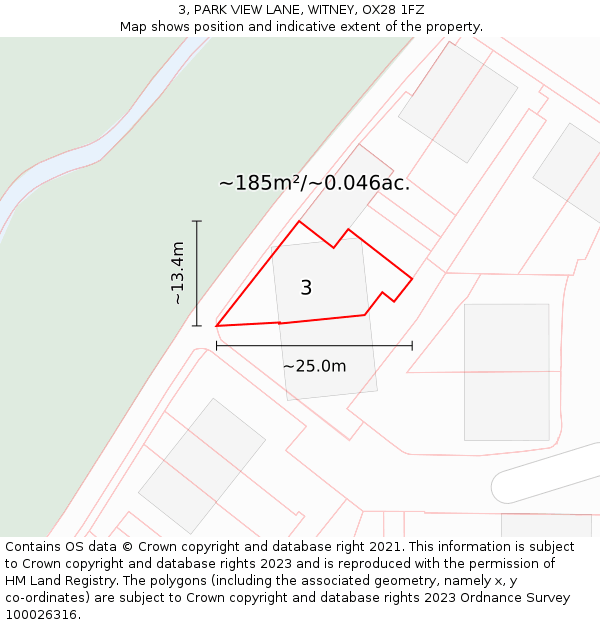 3, PARK VIEW LANE, WITNEY, OX28 1FZ: Plot and title map