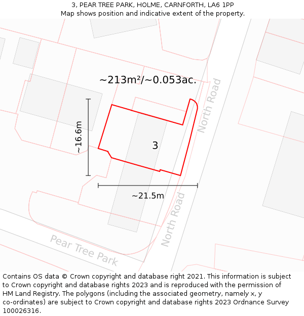 3, PEAR TREE PARK, HOLME, CARNFORTH, LA6 1PP: Plot and title map