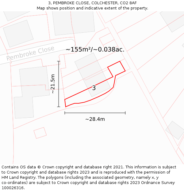 3, PEMBROKE CLOSE, COLCHESTER, CO2 8AF: Plot and title map