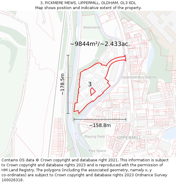 3, PICKMERE MEWS, UPPERMILL, OLDHAM, OL3 6DL: Plot and title map