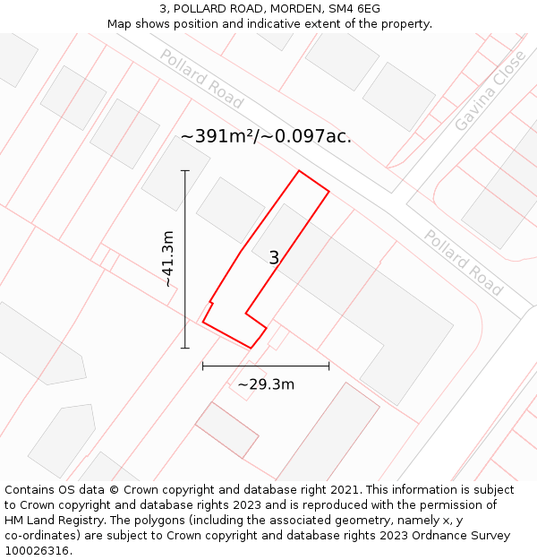 3, POLLARD ROAD, MORDEN, SM4 6EG: Plot and title map