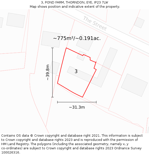 3, POND FARM, THORNDON, EYE, IP23 7LW: Plot and title map