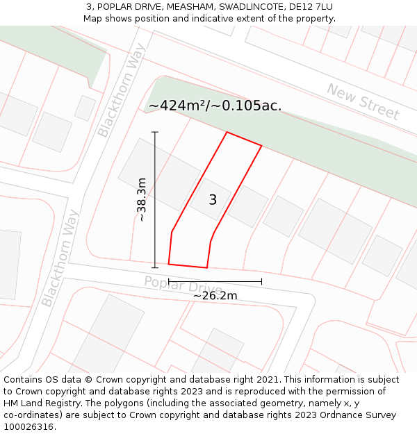 3, POPLAR DRIVE, MEASHAM, SWADLINCOTE, DE12 7LU: Plot and title map