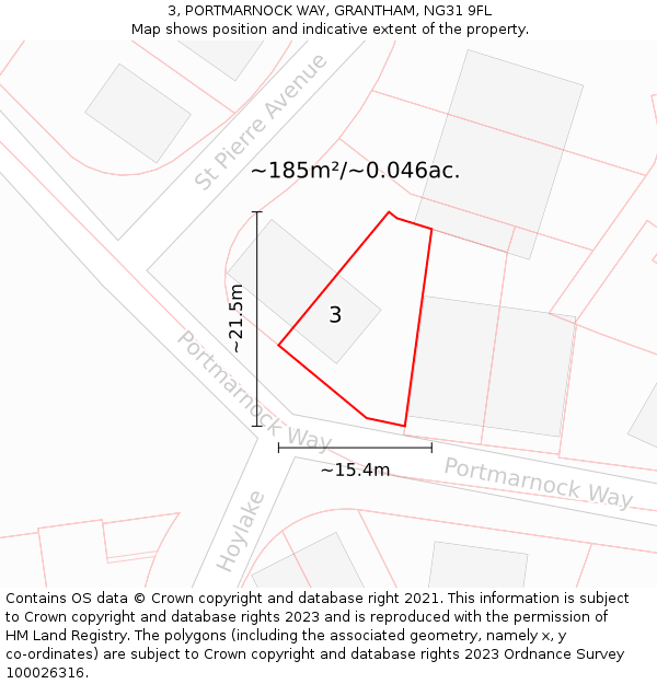 3, PORTMARNOCK WAY, GRANTHAM, NG31 9FL: Plot and title map