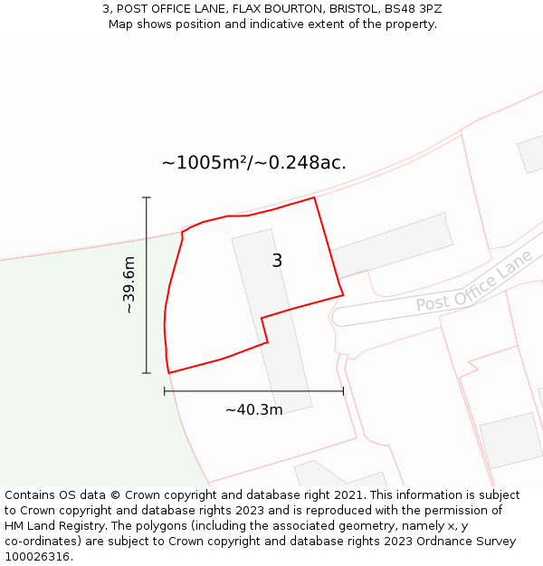 3, POST OFFICE LANE, FLAX BOURTON, BRISTOL, BS48 3PZ: Plot and title map