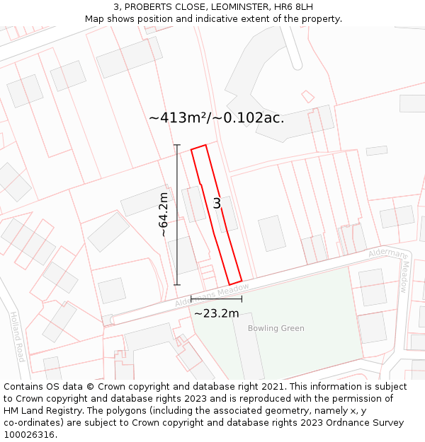 3, PROBERTS CLOSE, LEOMINSTER, HR6 8LH: Plot and title map