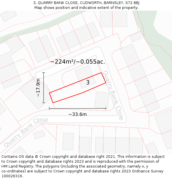 3, QUARRY BANK CLOSE, CUDWORTH, BARNSLEY, S72 8BJ: Plot and title map