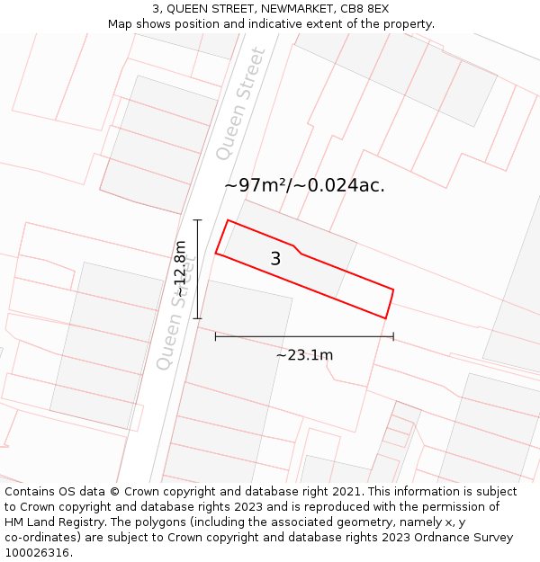 3, QUEEN STREET, NEWMARKET, CB8 8EX: Plot and title map