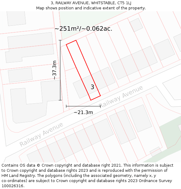 3, RAILWAY AVENUE, WHITSTABLE, CT5 1LJ: Plot and title map