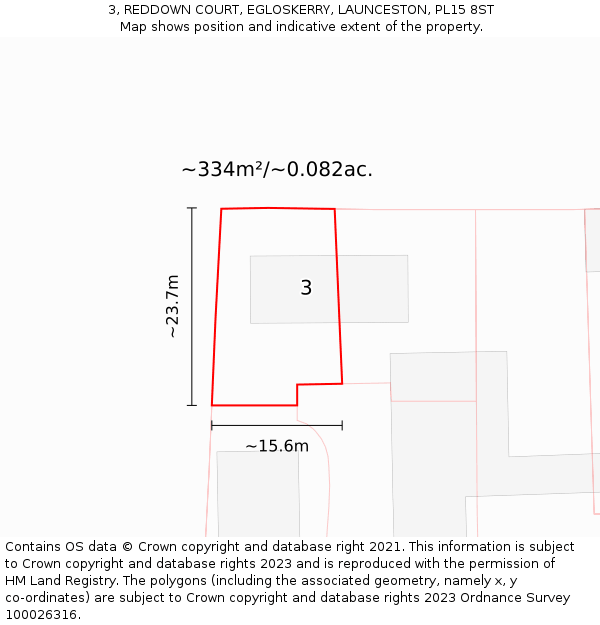 3, REDDOWN COURT, EGLOSKERRY, LAUNCESTON, PL15 8ST: Plot and title map