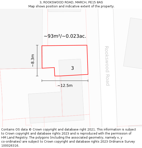 3, ROOKSWOOD ROAD, MARCH, PE15 8AS: Plot and title map