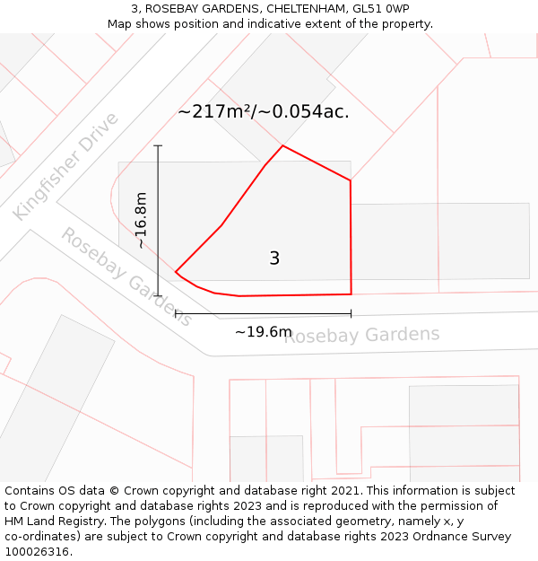 3, ROSEBAY GARDENS, CHELTENHAM, GL51 0WP: Plot and title map