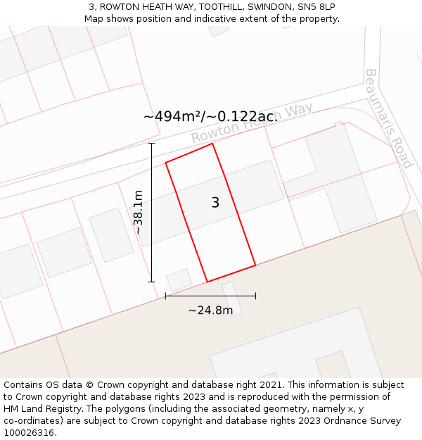 3, ROWTON HEATH WAY, TOOTHILL, SWINDON, SN5 8LP: Plot and title map