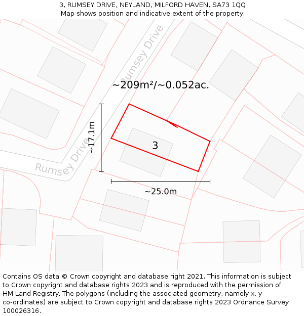 3, RUMSEY DRIVE, NEYLAND, MILFORD HAVEN, SA73 1QQ: Plot and title map