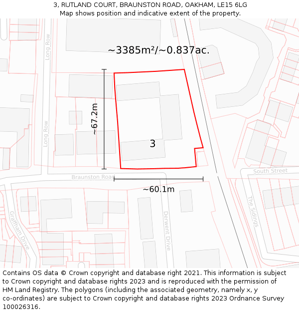 3, RUTLAND COURT, BRAUNSTON ROAD, OAKHAM, LE15 6LG: Plot and title map
