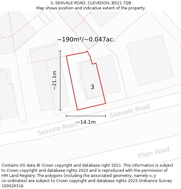 3, SEAVALE ROAD, CLEVEDON, BS21 7QB: Plot and title map