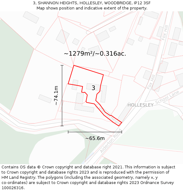 3, SHANNON HEIGHTS, HOLLESLEY, WOODBRIDGE, IP12 3SF: Plot and title map