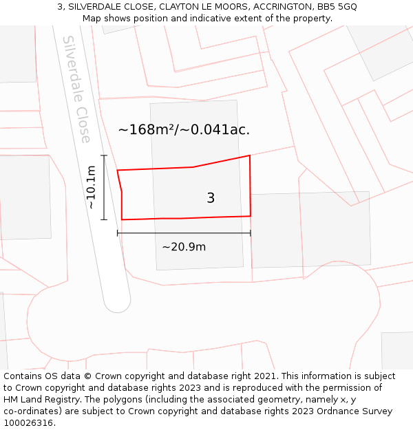 3, SILVERDALE CLOSE, CLAYTON LE MOORS, ACCRINGTON, BB5 5GQ: Plot and title map