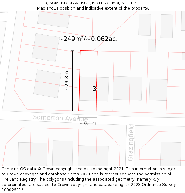 3, SOMERTON AVENUE, NOTTINGHAM, NG11 7FD: Plot and title map